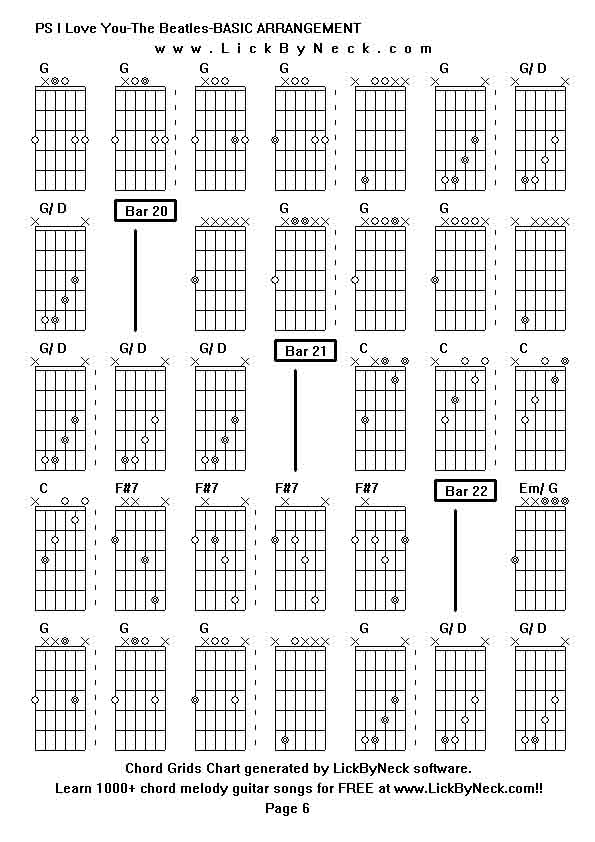 Chord Grids Chart of chord melody fingerstyle guitar song-PS I Love You-The Beatles-BASIC ARRANGEMENT,generated by LickByNeck software.